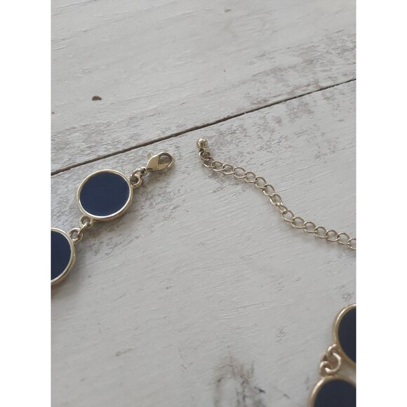 VTG Charming Charlie Navy Blue Enamel Bezel Circles Gold Toned 19" - Picture 4 of 4
